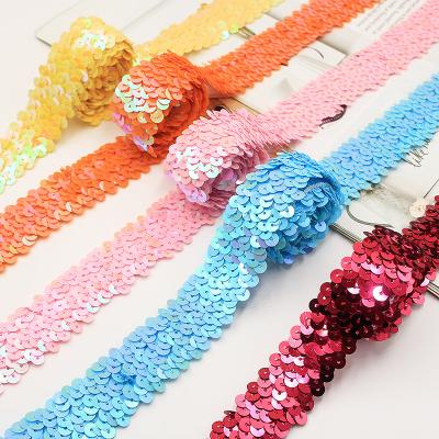 China 2022 Viable Dance Costume Accessories 3cm Sequins Three Rows Elastic Yarn Beads Flower Trim Accessory Lace for sale