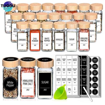 China Sustainable Wholesale glass spice cans kitchen Bbq tools seasoning storage bottles folding funnels bamboo and wood covers en venta