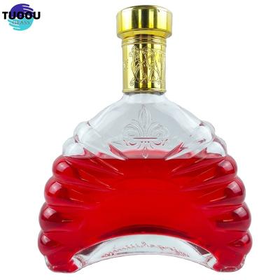 China Wine container wholesale Hot Brandy Frosted Bottles Vodka With Lid Wine Bottle Glass Top for sale