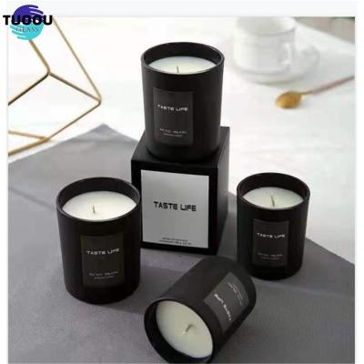 China Home Decoration Wholesale Hot sale black Cream Jar Customizable Logo Glass Candle Holder With Wooden Lid for sale