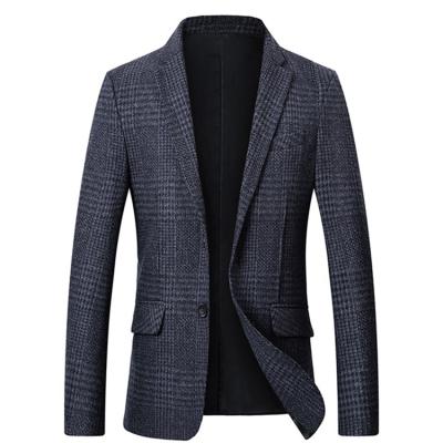 China Anti-Static Custom Casual Suit Plaid Knitted Jacquard Wool Polyester Blended Striped Woolen Suit Man Suit Blazer Coat for sale