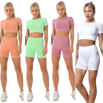 China 2021 Antibacterial Casual Outfits 2 Pieces Jogger Tops Sportswear Set And Shorts Yoga Wear Women Short Sleeves for sale