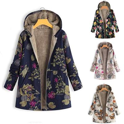 China Impresión floral impermeable de lienzo última sudadera con capucha lana mujer cálida abrigo de invierno chaqueta delgada chaqueta en venta