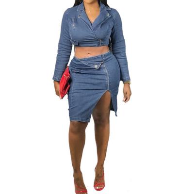 China Fashion style plus size sexy denim lattice skirt with upper set two pieces set lattice casual skirt for sale