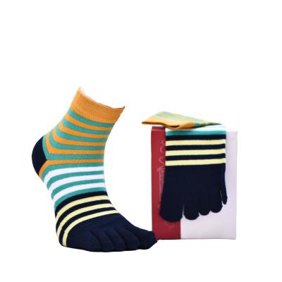 China Factory Directly Sale Antibacterial Wholesale Breathable Striped Socks Five Fingers Colorful Socks for sale