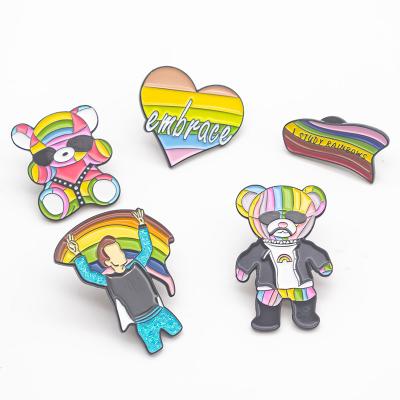 China Europe rainbow pins soft badges color hard foreign metal charm sandblast lapel paint kpop enamel Pin Korea for sale