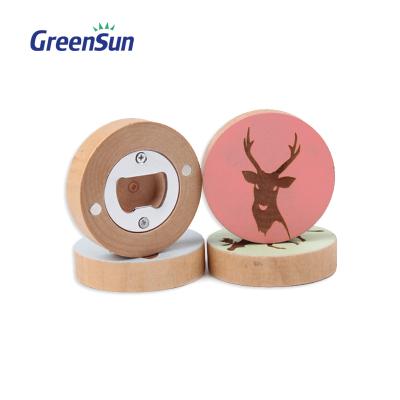 China Wholesale Custom Viable Sublimation Stainless Steel Magnetic Flat Wooden Beer Wall Mounted Bottle Openers for sale