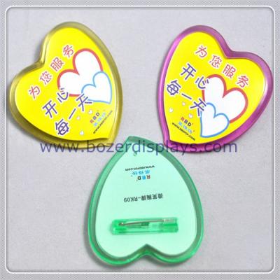 China Heart Shape Plastic Badge Holder with Safety Pin for sale