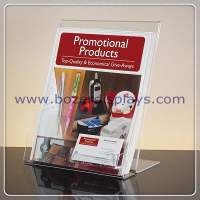 China Slant-back Clear Acrylic Literature Holder With Business Card Pocket for sale