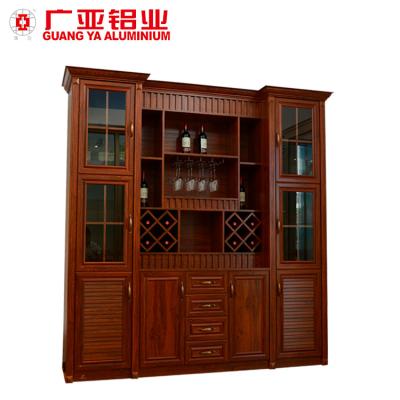 China Strong Multifunctional Living Room Furniture Modern Wine Cabinet, Antique Wood Grain Aluminum Wine Display Cabinet Rack for sale