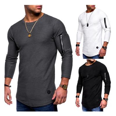 China New Fashion Anti-wrinkle Men Full Sleeve T-shirt Bamboo Cotton T-shirts Sports Gym Long Sleeve T-Shirt With Pocket for sale