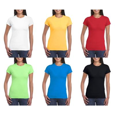 China New Design Summer Anti-wrinkle High Quality Soft Elastic Custom Fitted Solid Blank Short Sleeve OEM Logo T-Shirts For Women for sale