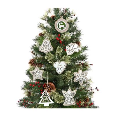 China Creative Chirstmas Decor 2pcs Christmas Decoration Wood Opens Christmas Pendant Cavity Christmas Tree Pendant for sale