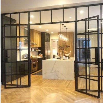 China USA Standard Double Glazing French Thermal Break Steel Swing Door With Fly Screen for sale