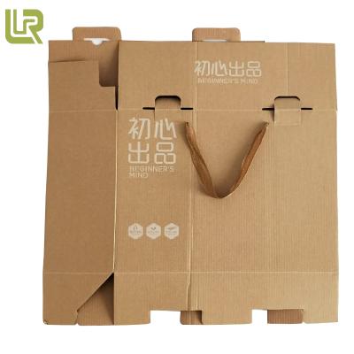 China Recycled Materials Brown Kraft Gift Packaging Boxes Custom Logo With Lid And Handle for sale