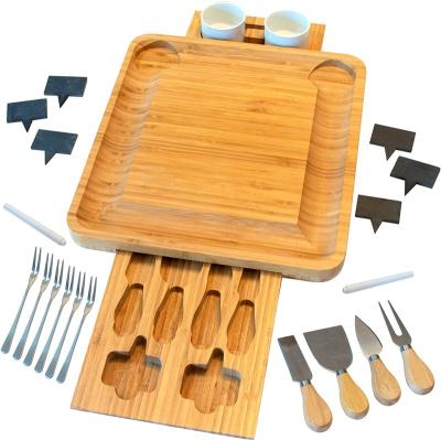 China Sustainable Bamboo Cheese Board With Cheese Tools Cheese Dish Charcuterie Platter Cutting Knives With Utensils Set And Stainless Steel 4 for sale