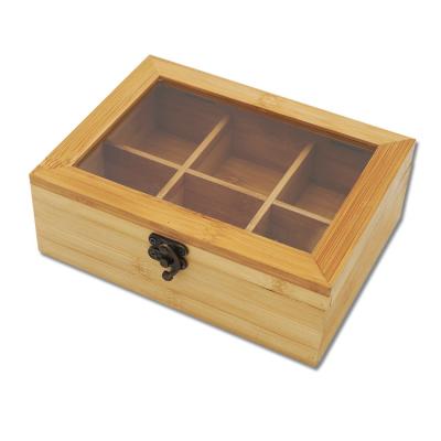 China Tea Bag Organizer 6 Compartments Tea Caddy Kitchen Stocked Bamboo Storage Box For Cabinets Or Countertop for sale