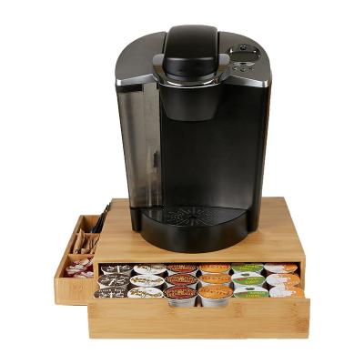 China Multifunctional Bamboo Storage Coffee Pod Holder K-Cup Carousel Holder Coffee Cup Drawer Storage Organizer for sale