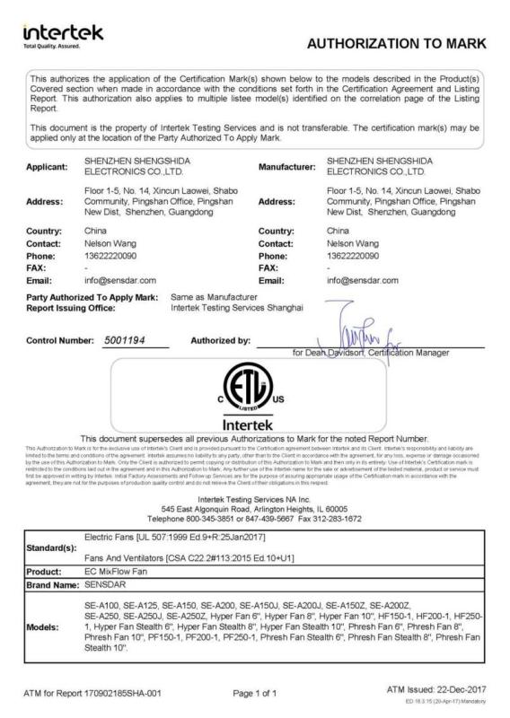 ETL - Shenzhen Shengshida Electronics Co., Ltd.