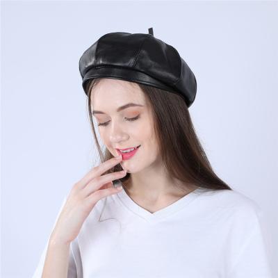 China Image X1208 Pu Leather Women's Casual Hats Cap Painter Octagonal Cap British Style Beret Unisex Unisex Hats for sale