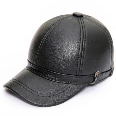 China Winter Adjustable Warm Hats Image H571 Cowhide Hearing Protection Hats Male Genuine Leather Baseball Cap for sale