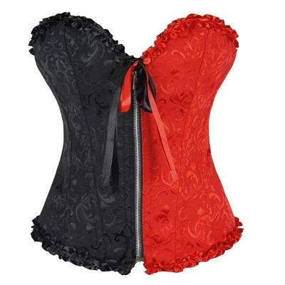 China Breathable Women Overbust Embroidery Corset Zipper Waist Training for sale