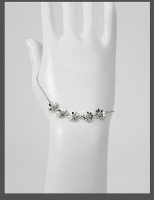 China Vintage 925 Sterling Silver Diamond Paved Sunflower Connector Bracelet Fine Jewelry Gift Bangle Jewelry for sale