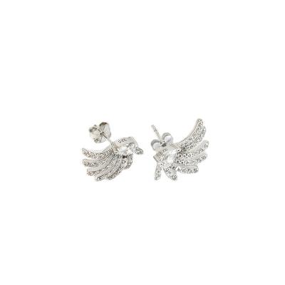 China Wholesale Custom BOHEMIA 925 Silver Stud Earring Diamond Pave Wing Shaped Stud Earring Women Jewelry for sale