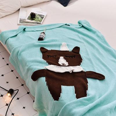 China Snoozzz Anti-static Super Soft 100% Cotton Knitted Cartoon Bear Baby Blanket Towel for sale