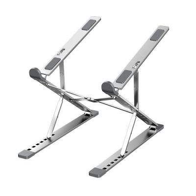 China Aluminum alloy Aluminum 9 Levels Double Adjustable Height Vertical Folding Raised Layer Laptop Stand For iPad MAC Book for sale