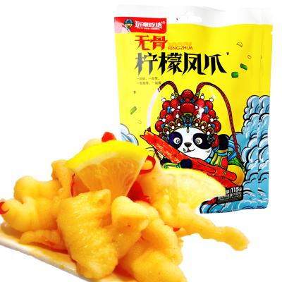 China Non-Nicotine Lemon Net Red Boneless Chicken Feet 115g Bag Pickled Pepper Chicken Feet Spicy Snacks for sale