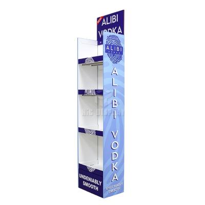 China Custom POP Exhibition Corrugated Cardboard Display Rack Folding 4 Shelves Cardboard Floor Paper Display Stand for sale