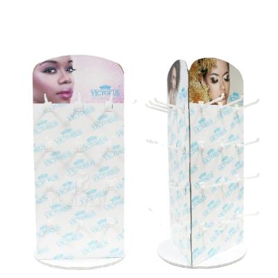 China Rotated Eyelashes Display Stand Custom Rotating 3 Sides Cardboard Counter Display Rotated Eyelashes Display With Hook for sale