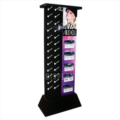 China Custom Cosmetic Eyelash Display Rack Corrugated Cardboard Floor Hooks Show Rack Eyelash Display For Retail for sale