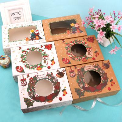 China Recycled Christmas Eve Western Pastry Baking Materials 4/6 Pcs Cupcake Christmas Cake Box for sale