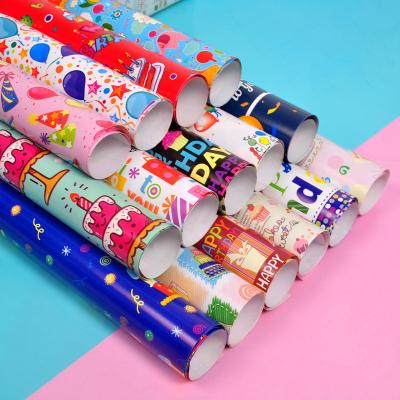 China Custom Logo Luxury Kids Christmas Gift Waterproof Cute Cardboard Birthday Gift Wrapping Paper for sale