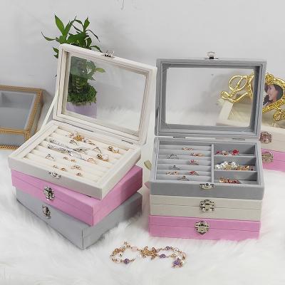 China OEM+ODM+Wholesale Multi Function Empty Jewelry Storage Luxury Bulk Necklace Set Velvet Jewelry Box Luxury Packaging Organizer for sale