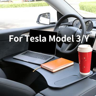 China Universal For Tesla Model 3 Y Accessories Food Portable Desk Table Car Steering Wheel Laptop Tray Dining Table Notebook Cup Holder for sale