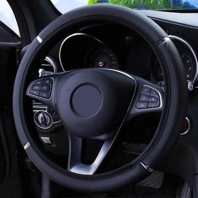 China Perfect Fit Universal Car Steering Wheel Cover Metal Strip Anti Slip Pattern Faux Leather Covers For 37 - 38cm Diameter Auto Steering Wheel for sale