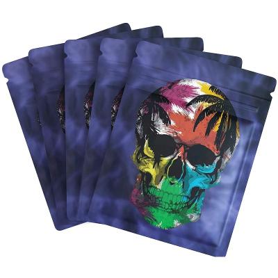 China Recyclable Mylar Zip Bags, Resealable Colorful Printing Skull Smell Proof Mylar Bags Colorful Food Storage Skull Zip Bag for sale