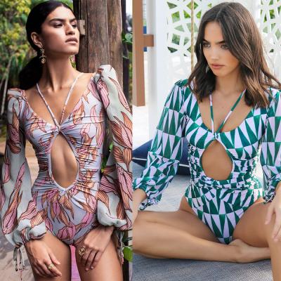 China 2021 OEM TW212 Mesh Bodysuit Long Sleeve Surfing Bikini Design Women One Piece Strappy Custom Swimwear Breathable Swimwear for sale