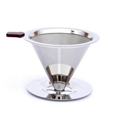 China Viable Pour Over Cone 3 Coffee Dripper Reusable Stainless Steel Coffee Filter Mesh Coffee Dripper with Cup Holder for sale