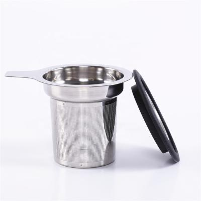 China Sustainable Custom Metal Stainless Steel Tea Infuser Strainer With Silicone Lid And Handle for sale