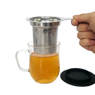 China Viable Custom Logo Tea Infuser Glass Mug With Stainless Steel Infuser And Lid for sale