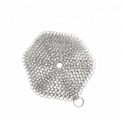 China Durable Stainless Steel Chainmail Round Cast Iron Scrubber Cleaner Sponge for sale