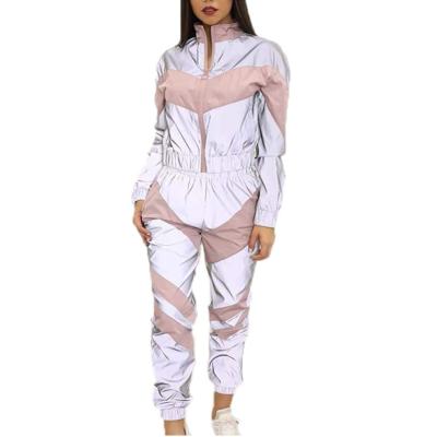 China Custom Water Proof Women Reflective Top And Pants Hip Hop Club Festival Equipment Splicing 2piece Tracksuit Set Woman for sale