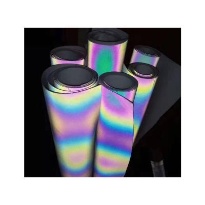 China Highly Reflective Heat Transfer Printed Rainbow Colored Reflective Fabric For Running Apparel for sale