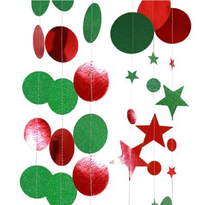 China Green Red Polka Circle Glitter Star Christmas Flame Banner Christmas Hanging Decor Dots Garland Xmas Party Decorations Paper for sale