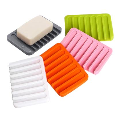 China Self Draining Sustainable Soap Dishes Non Slip Soap Box Shower Tray Draining Rack Kitchen Bathroom Toilet Instruments Silicone Soap Holder Dish for sale