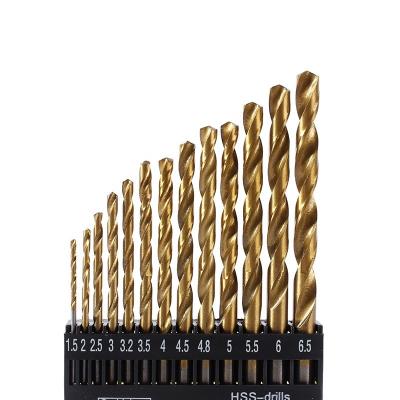 China Metal Drill Factory Price 13Pc Titanium Plated Fried Dough Twist Carbide Hss Drill Bits for sale